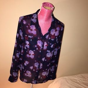 Sheer Floral Button-Down